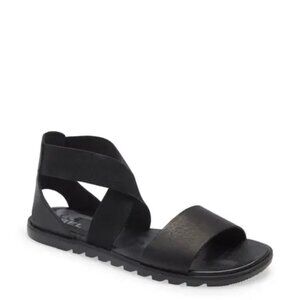 Sorel Women's Black Ella II Leather Classic Slip-On Gladiator Sandal Size 7